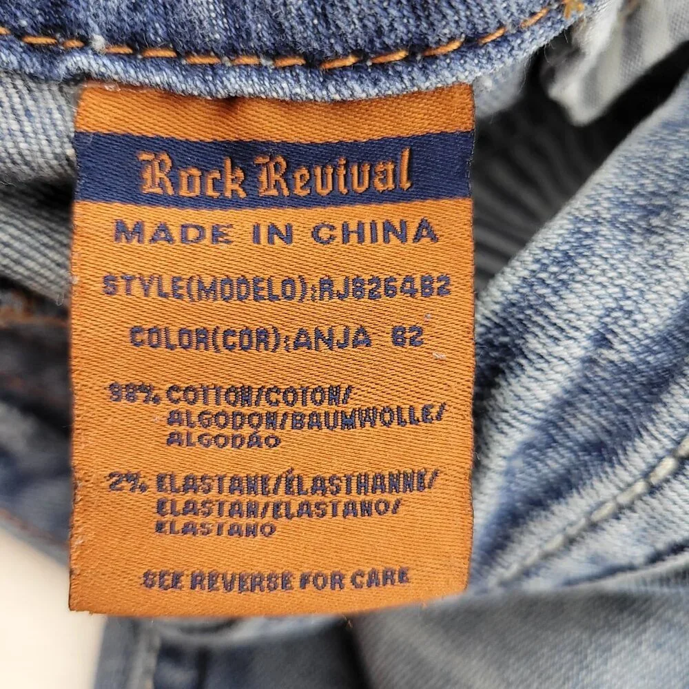 Rock Revival Jeans Women's 29 Blue Anja Boot 30x34.25" Stretch Worn Hems - Picture 3 of 16